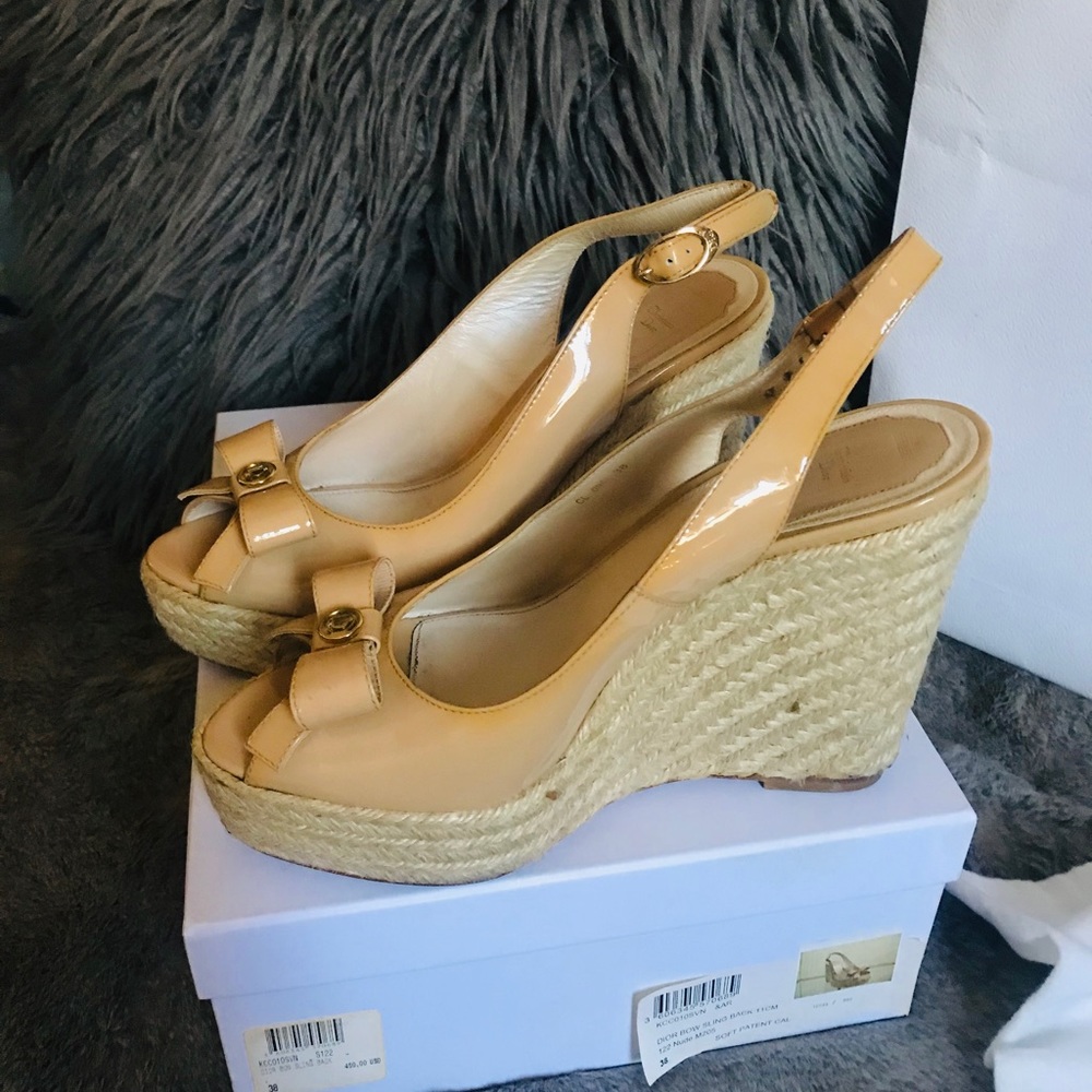 Christian Dior authentic Bow Sling Back Wedges size 38 - Picture 12 of 13
